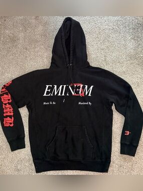 Eminem Music to Be Murdered By Black Hoodie with White Logo and Red Accent Large